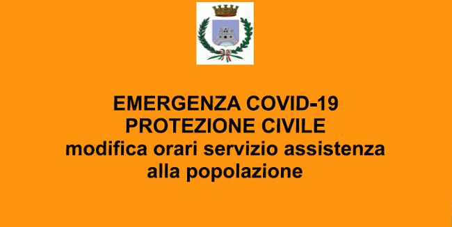 Emergenza covid-19 - modifica orari servizio assistenza alla popolazione - protezione civile