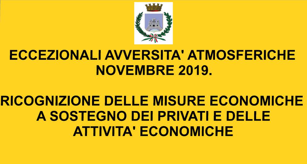 Avviso - eccezionali avversita' atmosferiche novembre 2019. ricognizione delle misure economiche a sostegno dei privati e delle attivita' economiche